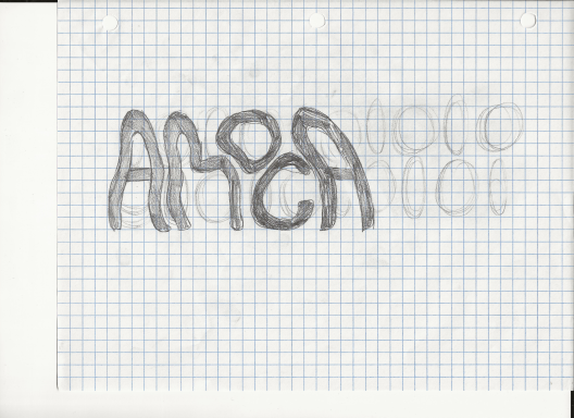 AMOCA letters on graph paper where the o and c fit together into each other 