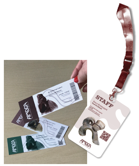 an image of three event tickets that is overlayed by an image of a staff event badge 