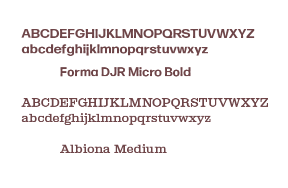2 full alphabets in caps and lowercase of the fonts Forma DJR Micro bold and Albiona medium